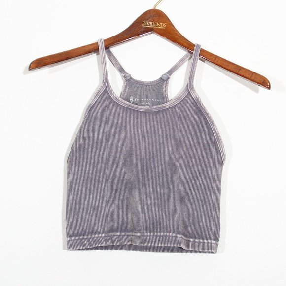 Free People Movement Happiness Runs Crop Tank Ribbed Washed Grey Size M/L - Picture 3 of 8
